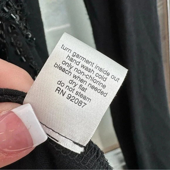 Saks Fifth Avenue Black Ruffle Sequin Lightweight Open Front Cardigan Size M - Picture 12 of 13